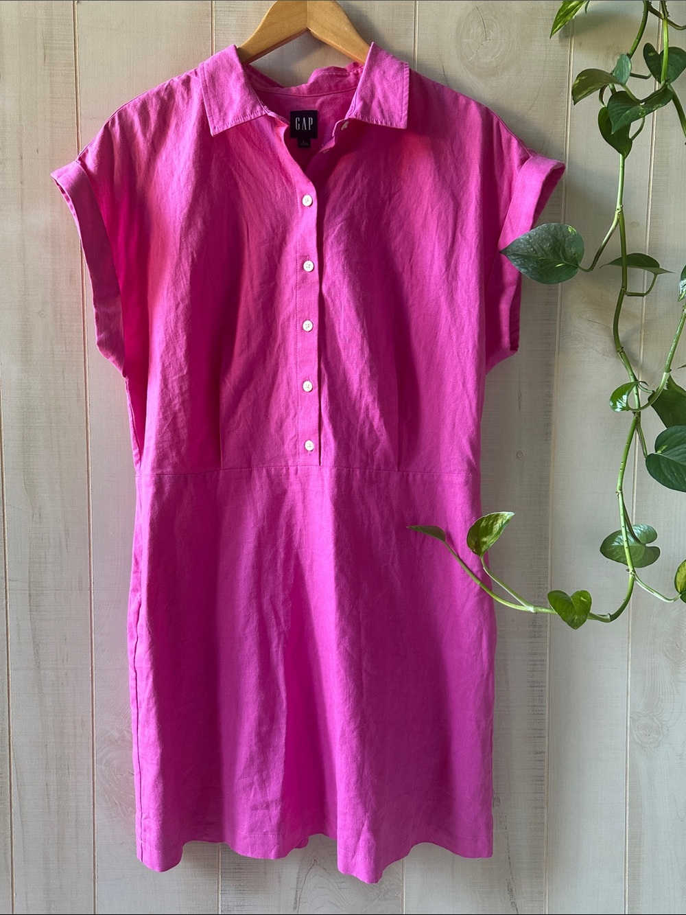 GAP Hot Pink Short-Sleeve Button Dress